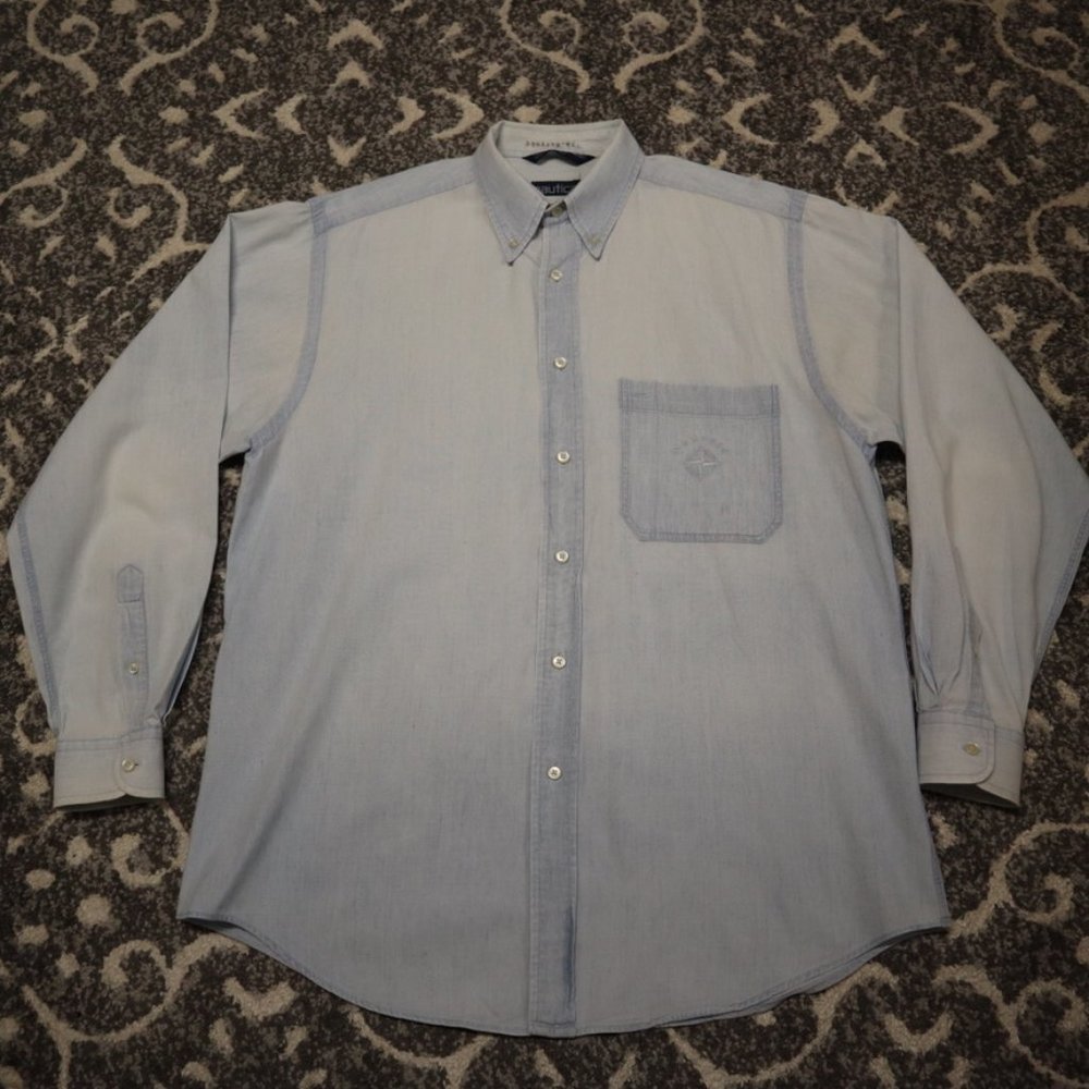 Nautica Light Wash Denim Cotton Button Down Shirt